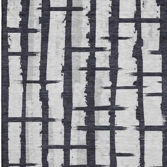 Black And Silver Striped Washable Area Rug With UV Protection Photo 3