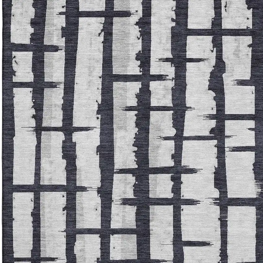 Black And Silver Striped Washable Area Rug With UV Protection Photo 3