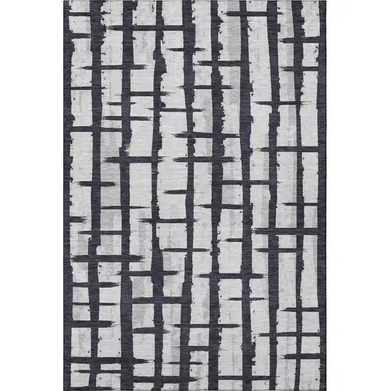 Black And Silver Striped Washable Area Rug With UV Protection Photo 4