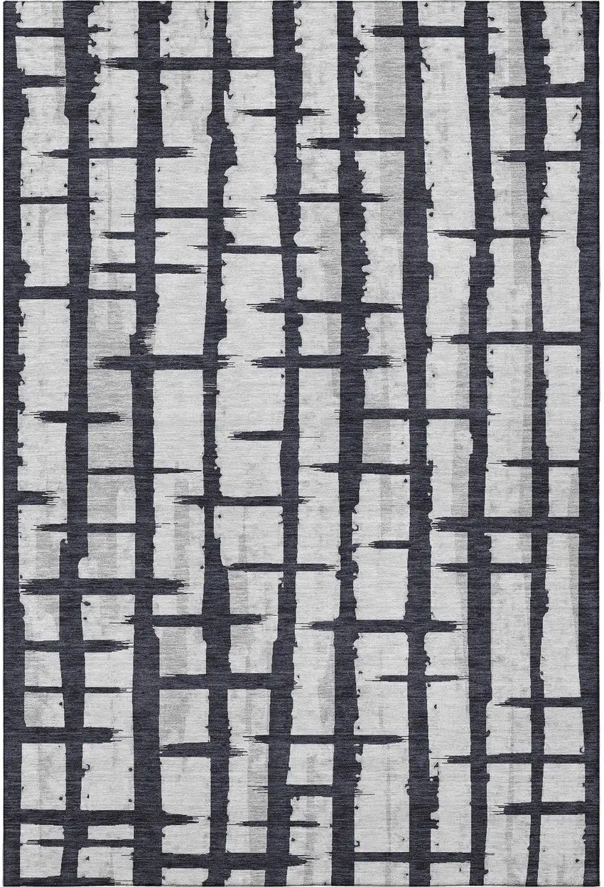 Black And Silver Striped Washable Area Rug With UV Protection Photo 4