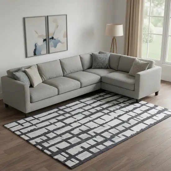 Black And Silver Striped Washable Area Rug With UV Protection Photo 1