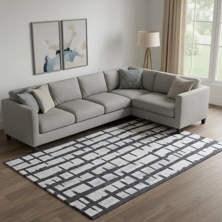 Black And Silver Striped Washable Area Rug With UV Protection Photo 1