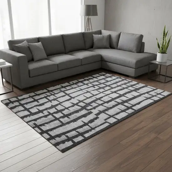 Black And Silver Striped Washable Area Rug With UV Protection Photo 2