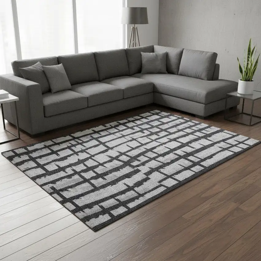 Black And Silver Striped Washable Area Rug With UV Protection Photo 2