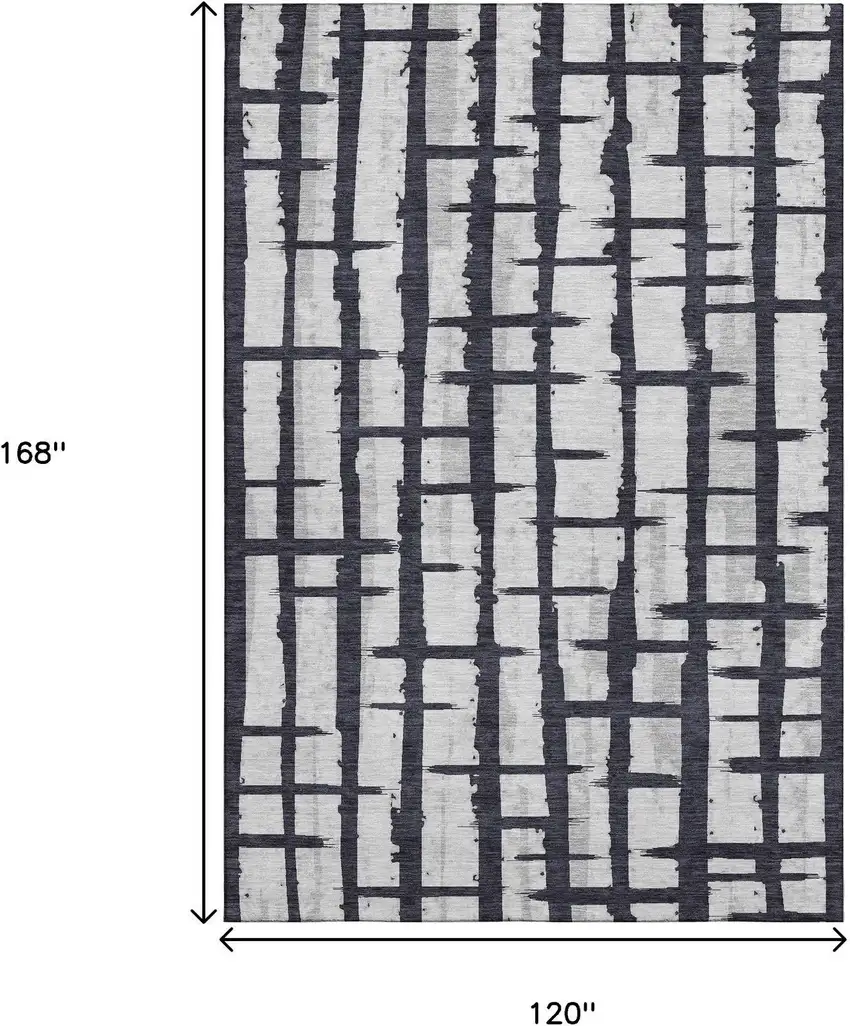 Black And Silver Striped Washable Area Rug With UV Protection Photo 9