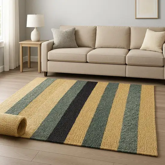 Black And Tan Jute Striped Hand Woven Area Rug Photo 1
