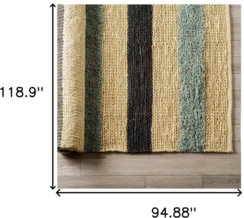 Black And Tan Jute Striped Hand Woven Area Rug Photo 5