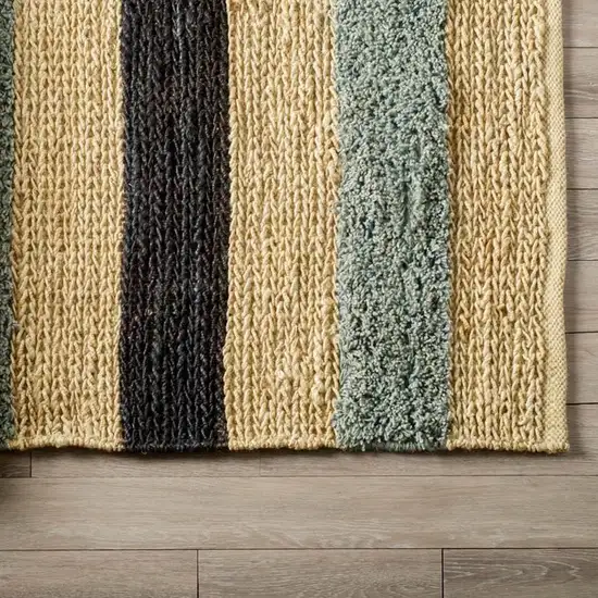 Black And Tan Jute Striped Hand Woven Area Rug Photo 3