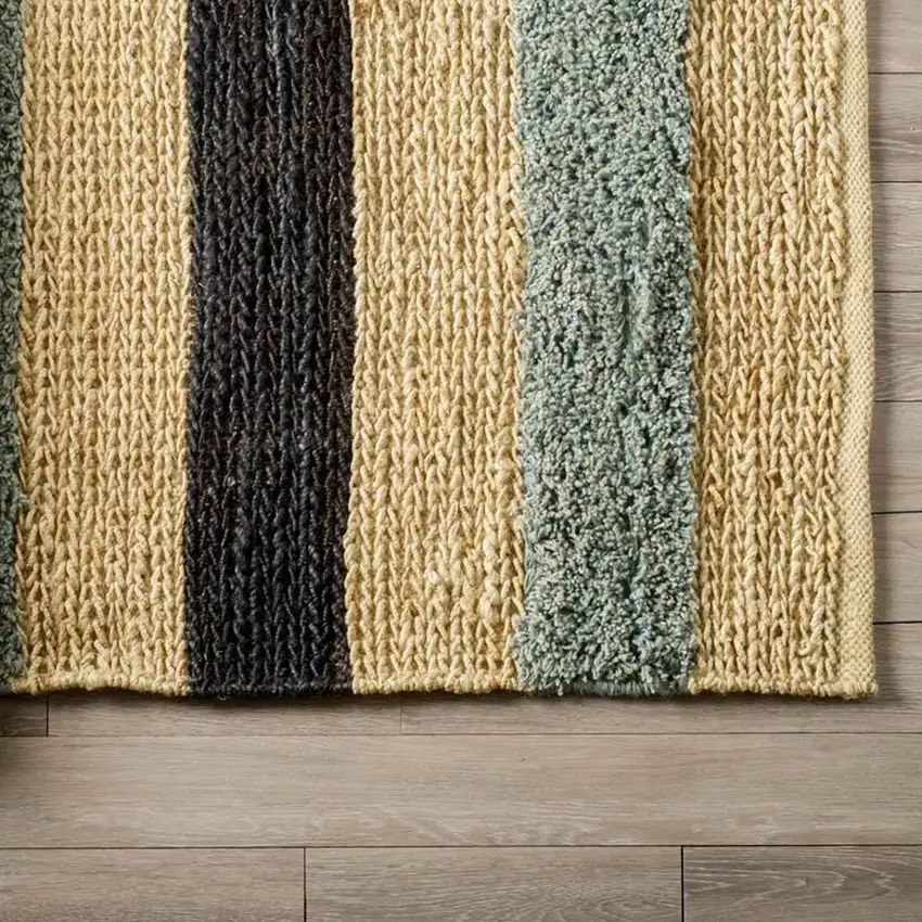 Black And Tan Jute Striped Hand Woven Area Rug Photo 3