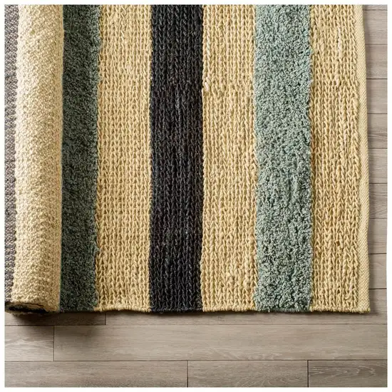 Black And Tan Jute Striped Hand Woven Area Rug Photo 2