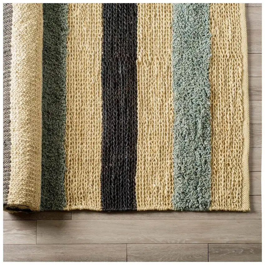 Black And Tan Jute Striped Hand Woven Area Rug Photo 2