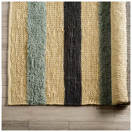 Black And Tan Jute Striped Hand Woven Area Rug Photo 4