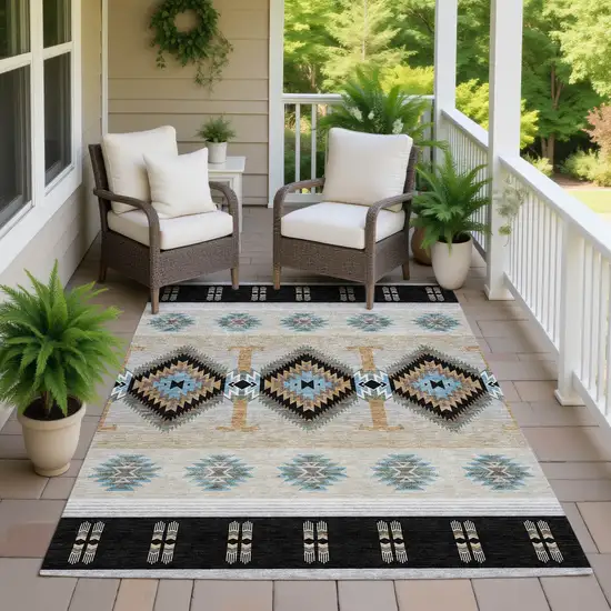 Black And Tan Southwestern Washable Indoor Outdoor Area Rug Photo 7