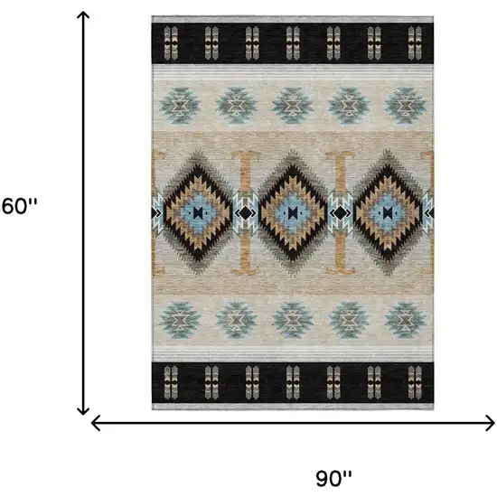 Black And Tan Southwestern Washable Indoor Outdoor Area Rug Photo 9