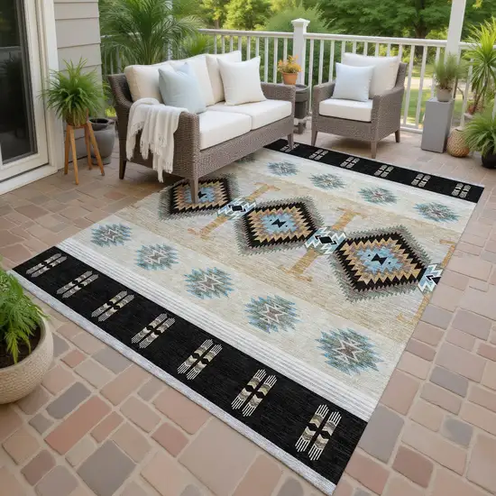 Black And Tan Southwestern Washable Indoor Outdoor Area Rug Photo 4