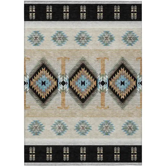 Black And Tan Southwestern Washable Indoor Outdoor Area Rug Photo 1