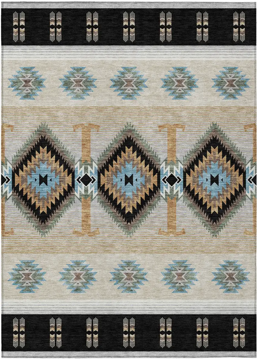 Black And Tan Southwestern Washable Indoor Outdoor Area Rug Photo 1