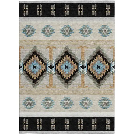 Black And Tan Southwestern Washable Indoor Outdoor Area Rug Photo 3