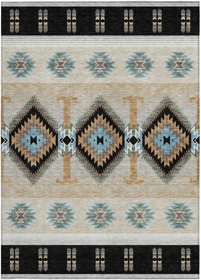 Black And Tan Southwestern Washable Indoor Outdoor Area Rug Photo 3