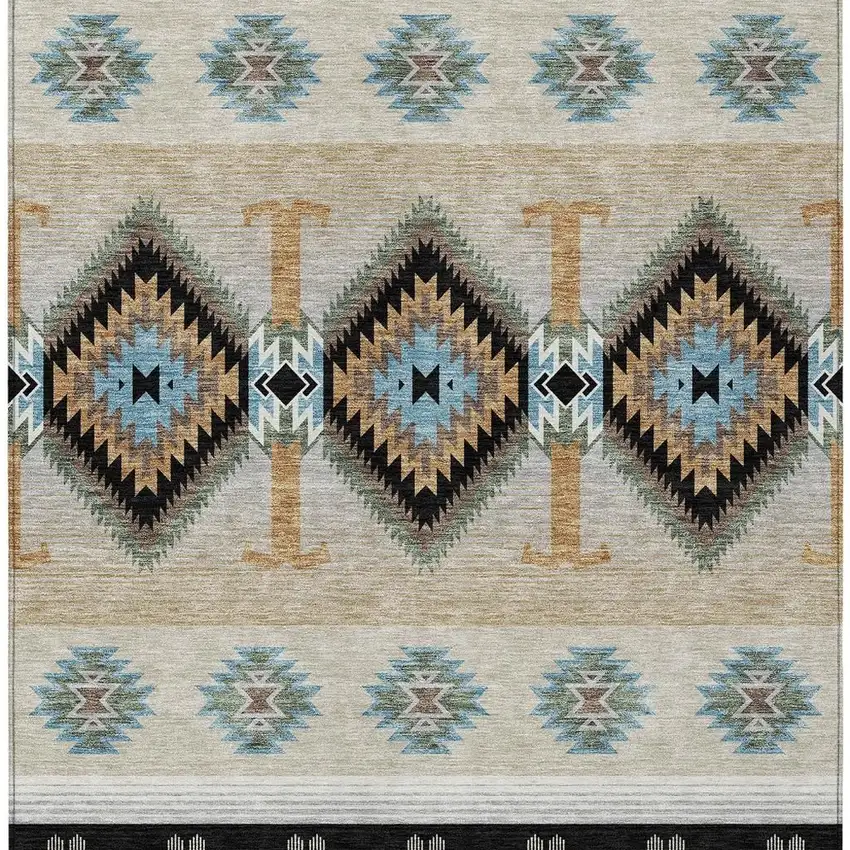 Black And Tan Southwestern Washable Indoor Outdoor Area Rug Photo 2