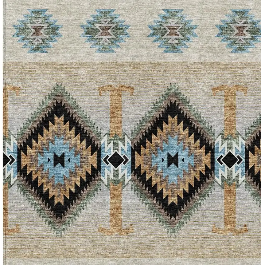 Black And Tan Southwestern Washable Indoor Outdoor Area Rug Photo 2