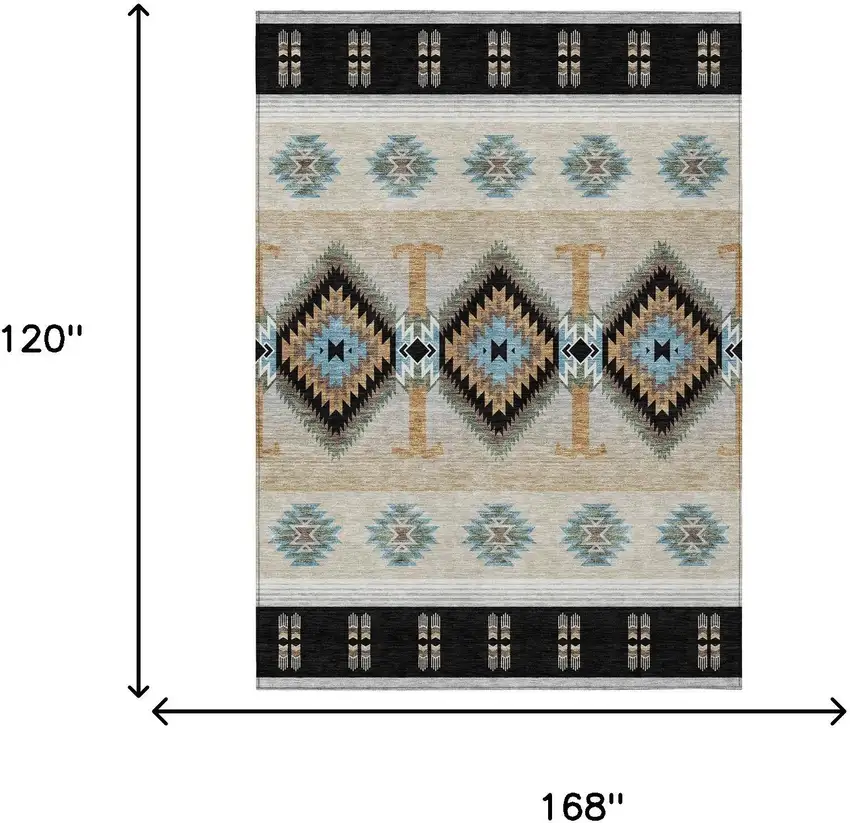Black And Tan Southwestern Washable Indoor Outdoor Area Rug Photo 9