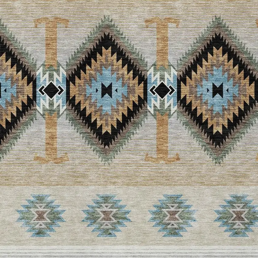 Black And Tan Southwestern Washable Indoor Outdoor Area Rug Photo 2