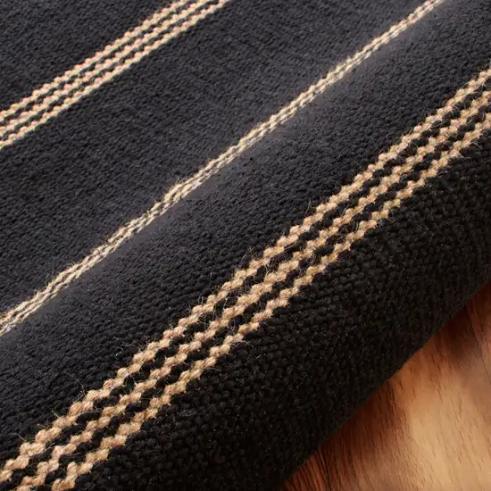 Black And Tan Striped Hand Woven Square Rug Photo 9