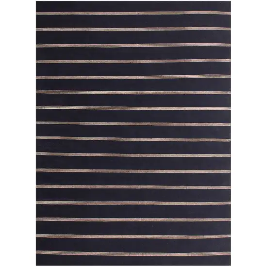 Black And Tan Striped Hand Woven Square Rug Photo 2