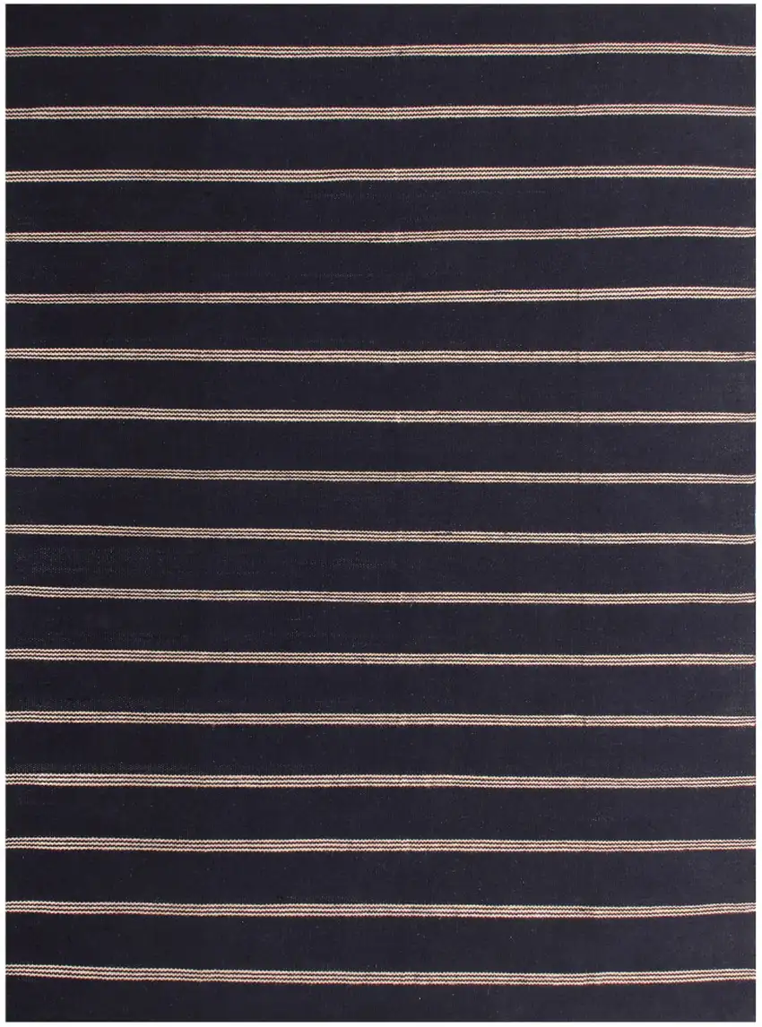 Black And Tan Striped Hand Woven Square Rug Photo 2