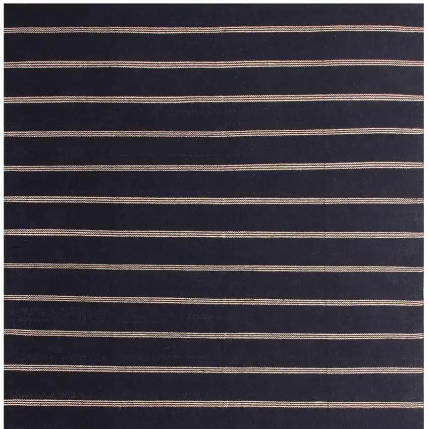 Black And Tan Striped Hand Woven Square Rug Photo 5