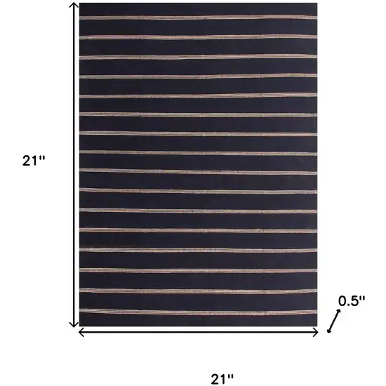 Black And Tan Striped Hand Woven Square Rug Photo 3