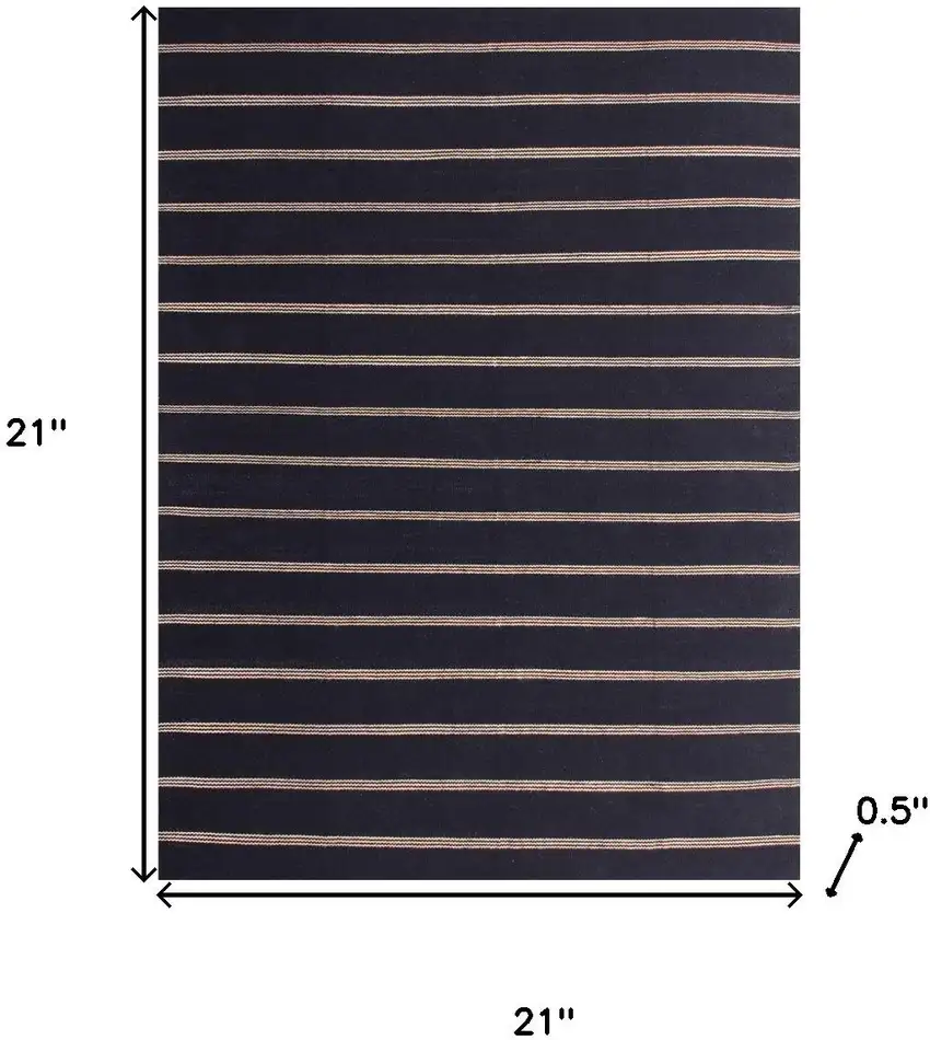 Black And Tan Striped Hand Woven Square Rug Photo 3