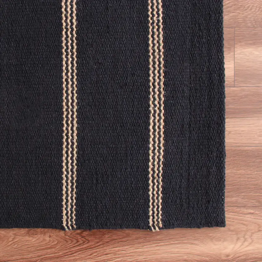 Black And Tan Striped Hand Woven Square Rug Photo 9