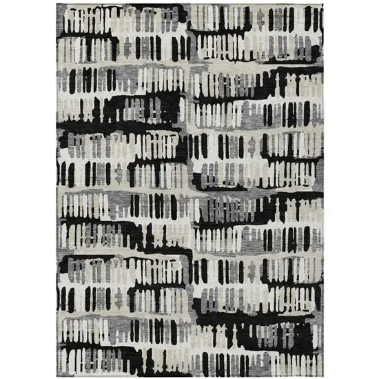 Black And Taupe Abstract Washable Indoor Outdoor Area Rug Photo 2