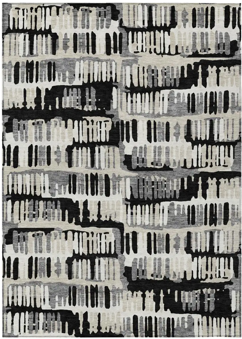 Black And Taupe Abstract Washable Indoor Outdoor Area Rug Photo 2