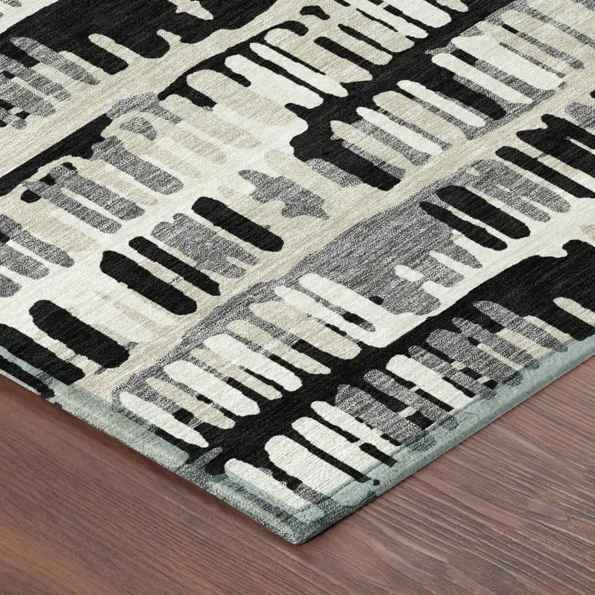 Black And Taupe Abstract Washable Indoor Outdoor Area Rug Photo 6