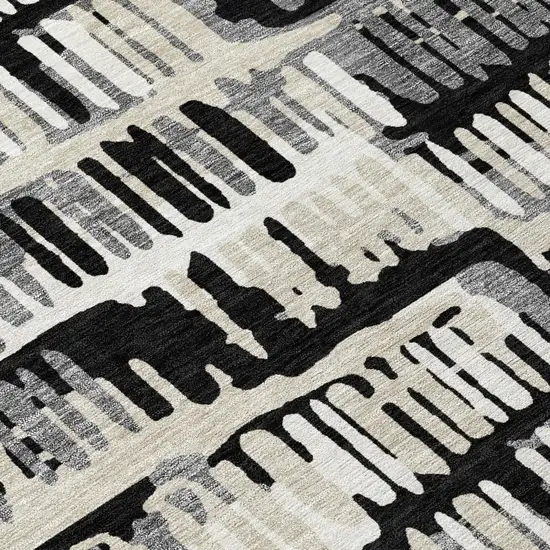 Black And Taupe Abstract Washable Indoor Outdoor Area Rug Photo 7