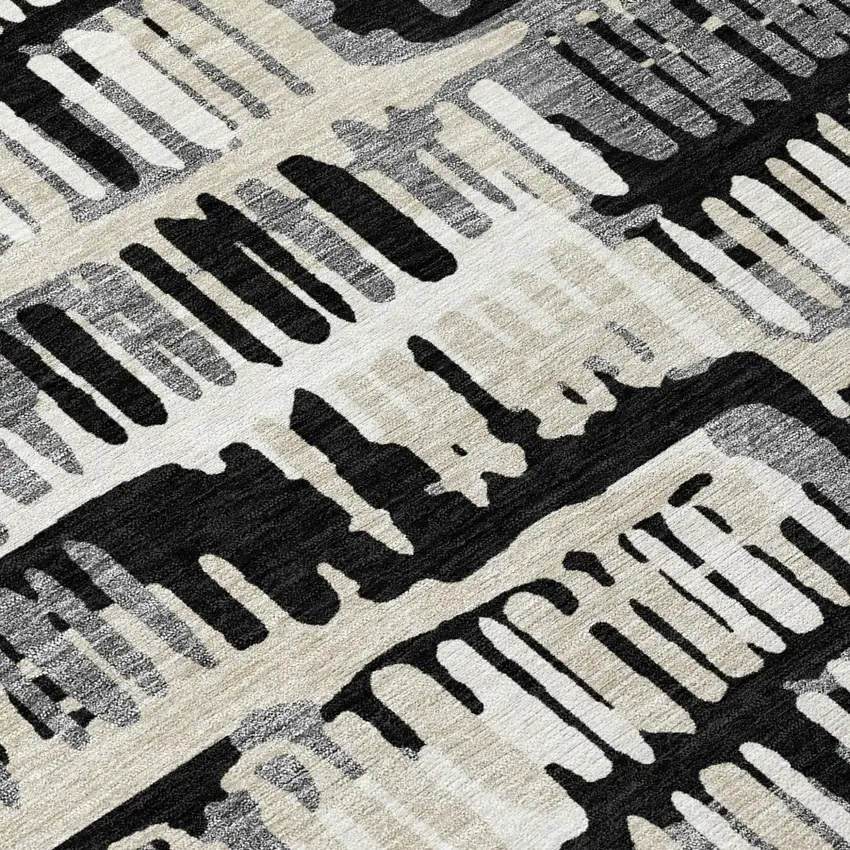 Black And Taupe Abstract Washable Indoor Outdoor Area Rug Photo 7