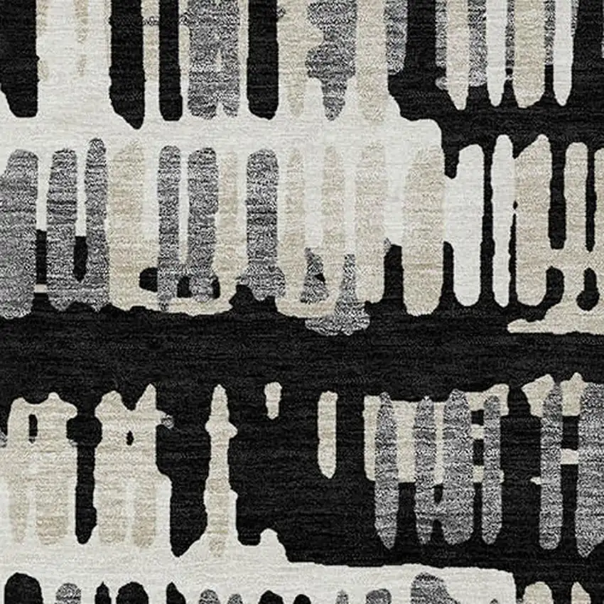 Black And Taupe Abstract Washable Indoor Outdoor Area Rug Photo 4
