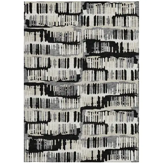 Black And Taupe Abstract Washable Indoor Outdoor Area Rug Photo 3