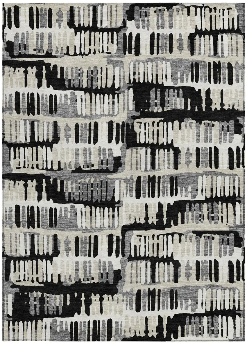 Black And Taupe Abstract Washable Indoor Outdoor Area Rug Photo 3