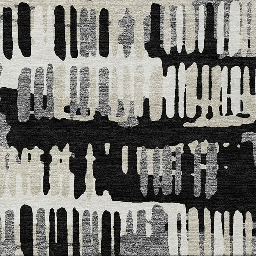 Black And Taupe Abstract Washable Indoor Outdoor Area Rug Photo 4