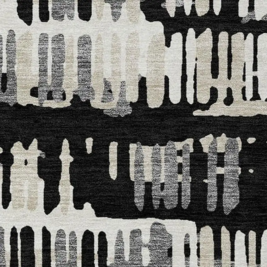 Black And Taupe Abstract Washable Indoor Outdoor Area Rug Photo 3