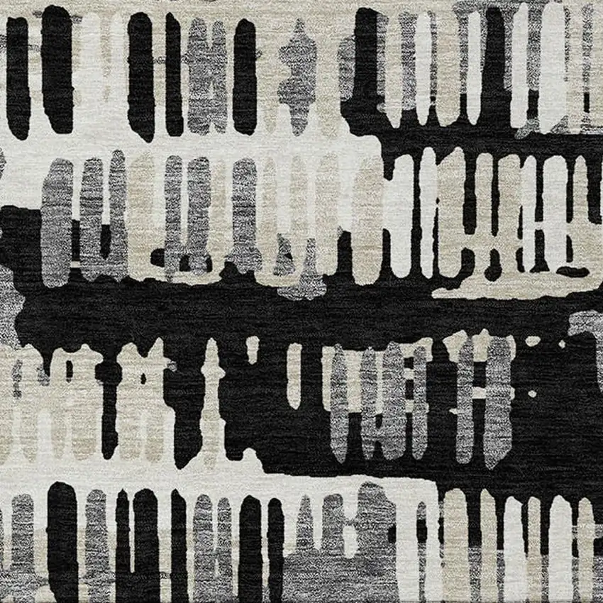 Black And Taupe Abstract Washable Indoor Outdoor Area Rug Photo 6