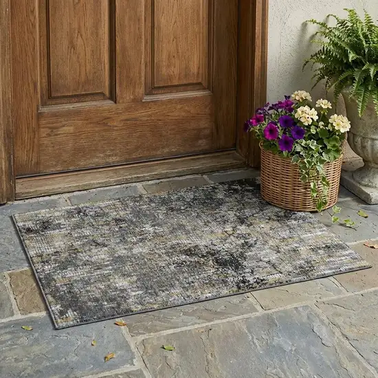 Black And Taupe Abstract Washable Indoor Outdoor Area Rug Photo 1