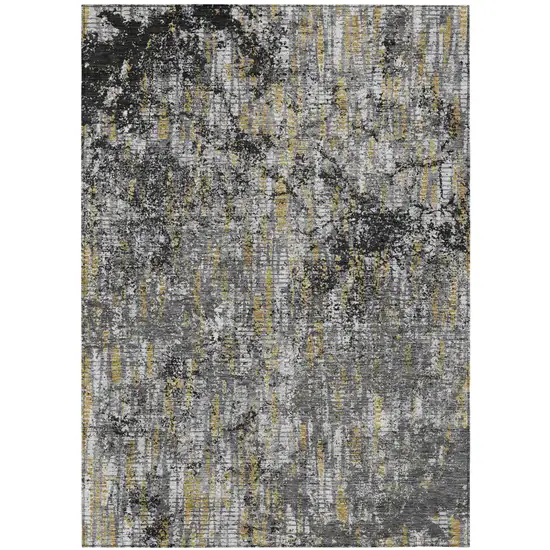 Black And Taupe Abstract Washable Indoor Outdoor Area Rug Photo 2