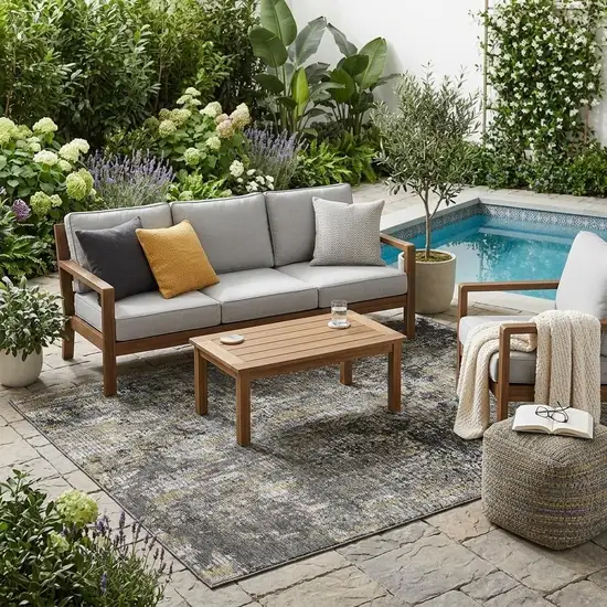 Black And Taupe Abstract Washable Indoor Outdoor Area Rug Photo 1