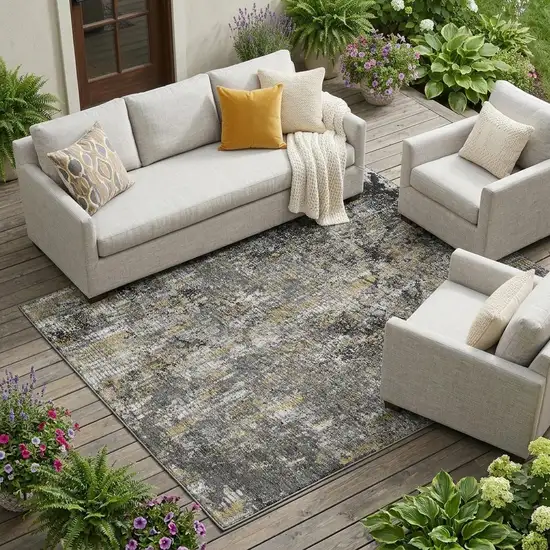 Black And Taupe Abstract Washable Indoor Outdoor Area Rug Photo 1