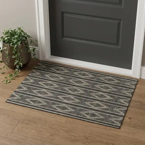Black And Taupe Geometric Washable Area Rug With UV Protection Photo 1